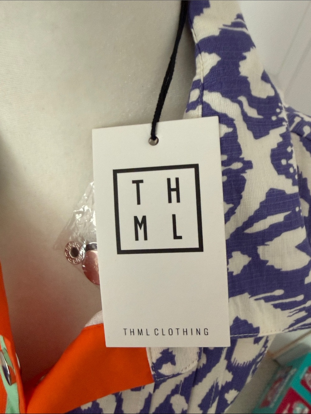 THML Purple and White Ikat Dress with Orange & Mint Trim - Picture 8 of 8